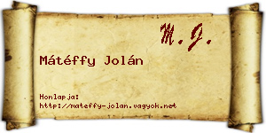 Mátéffy Jolán névjegykártya